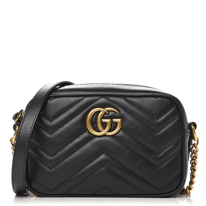 Gucci Calfskin Matelasse Mini GG Marmont Chain Shoulder Bag Black 1 of 7