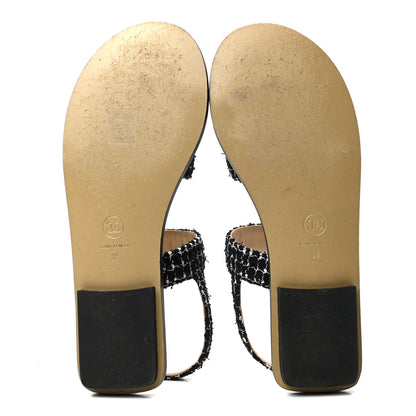 Chanel Tweed CC Sandals 38 Black White 5 of 11