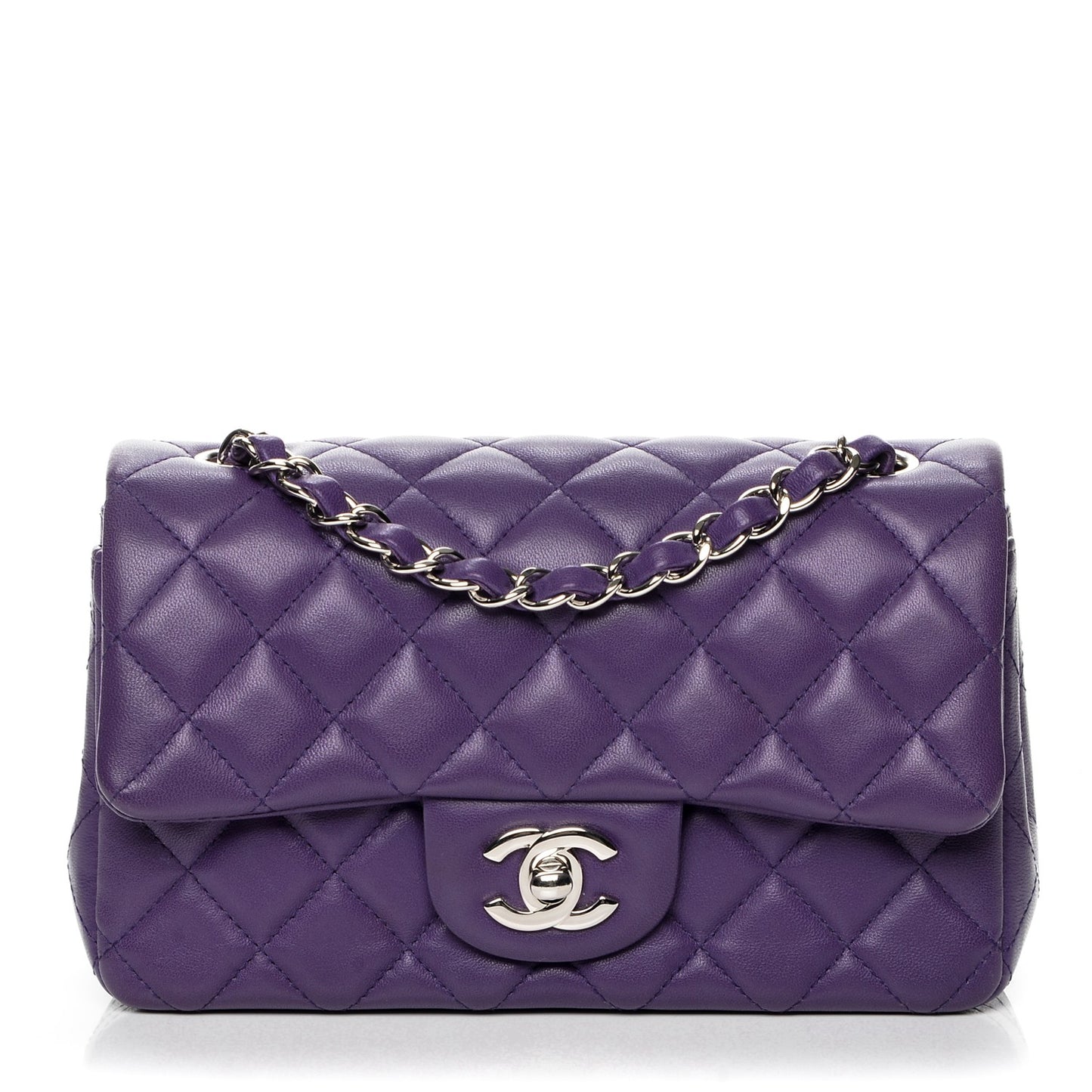 Lambskin Quilted Mini Rectangular Flap Purple