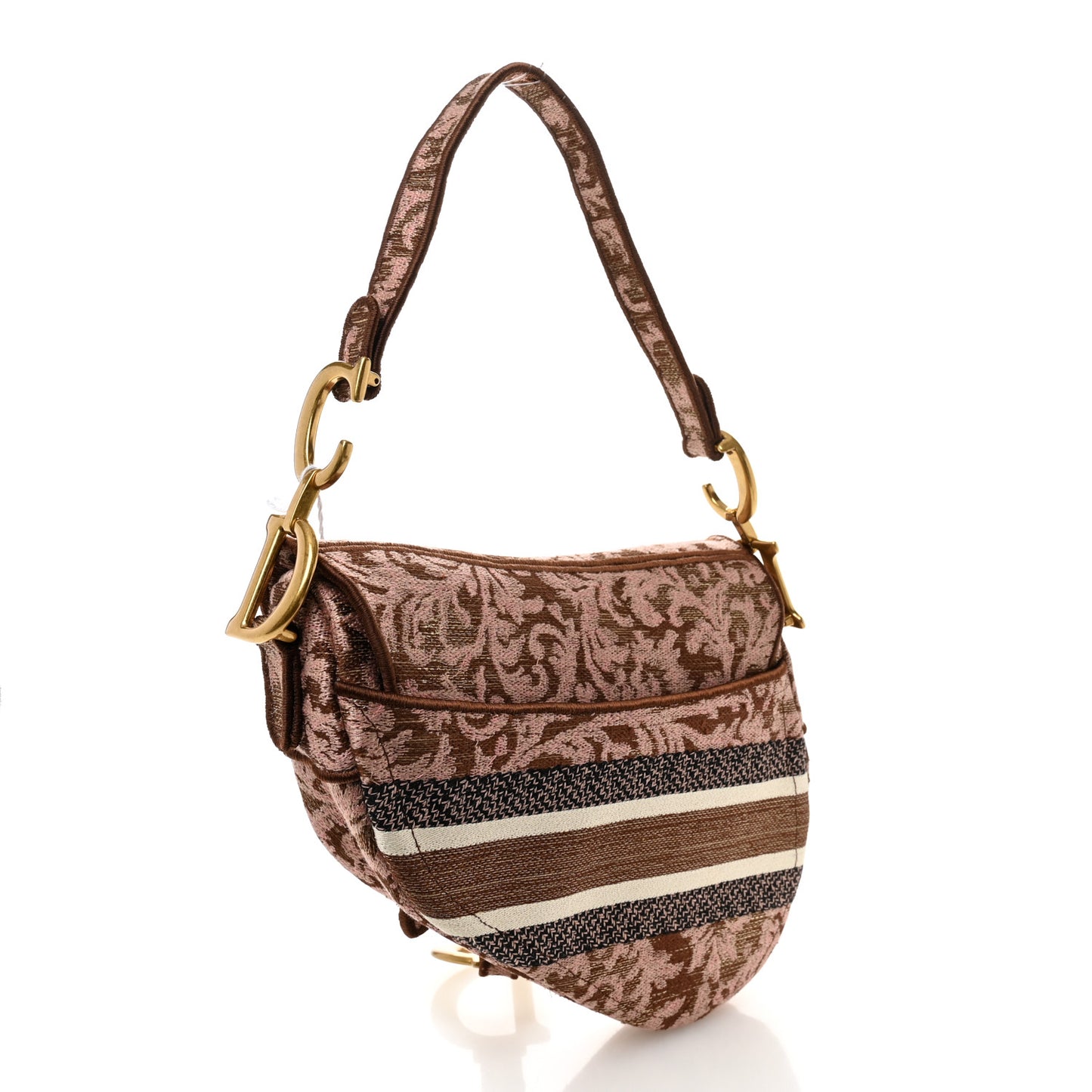 Canvas Embroidered Brocart Saddle Bag Metallic Pink