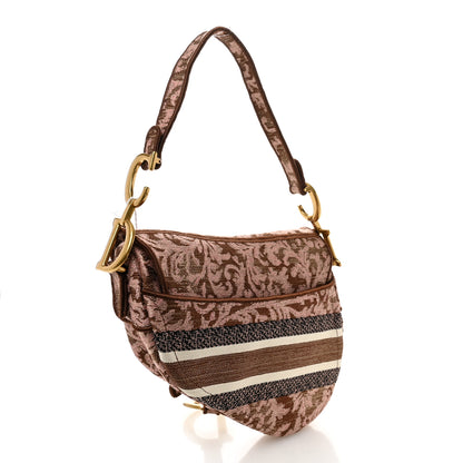 Christian Dior Canvas Embroidered Brocart Saddle Bag Metallic Pink 3 of 12