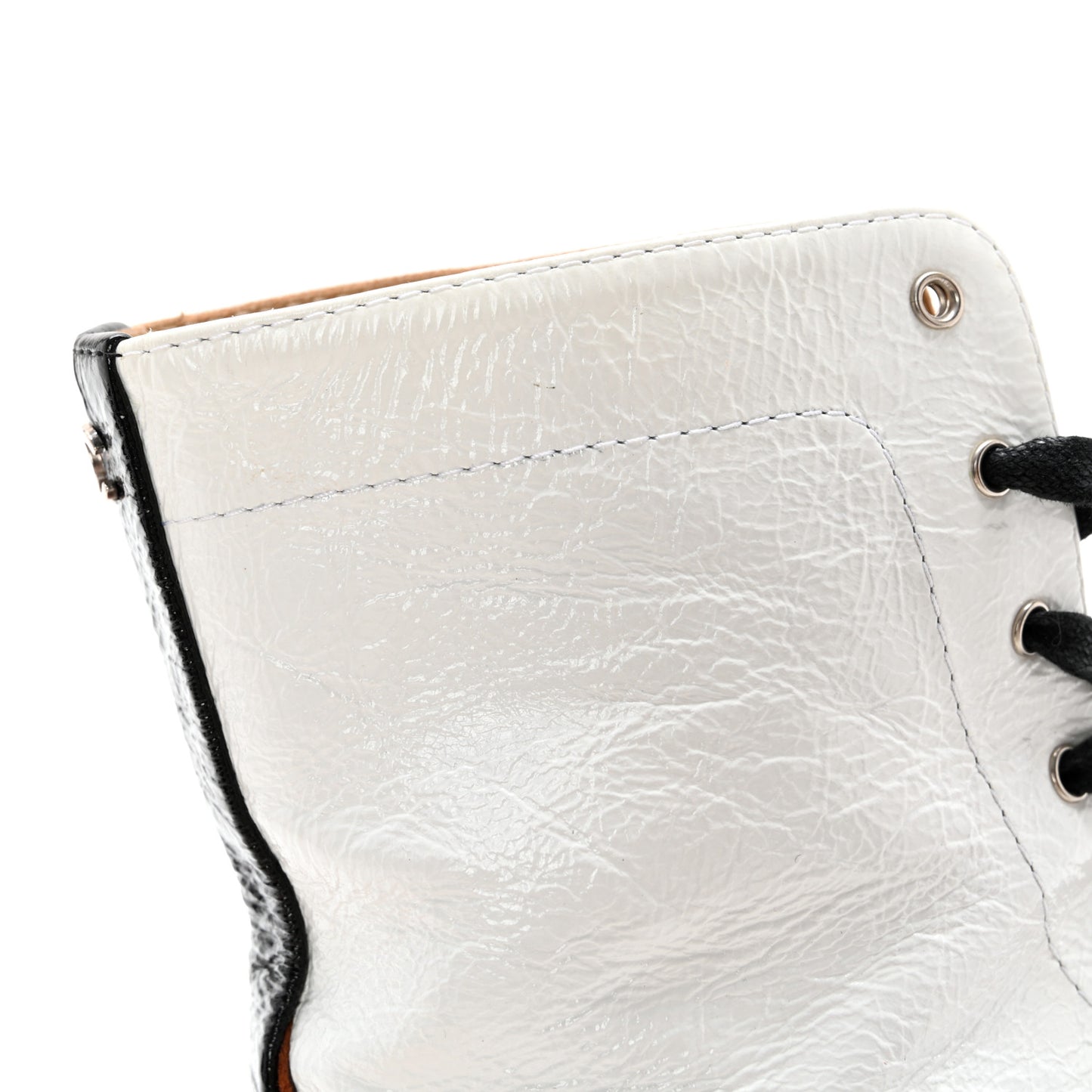 Patent Suede Lace Up Chain Boots 35.5 White Black