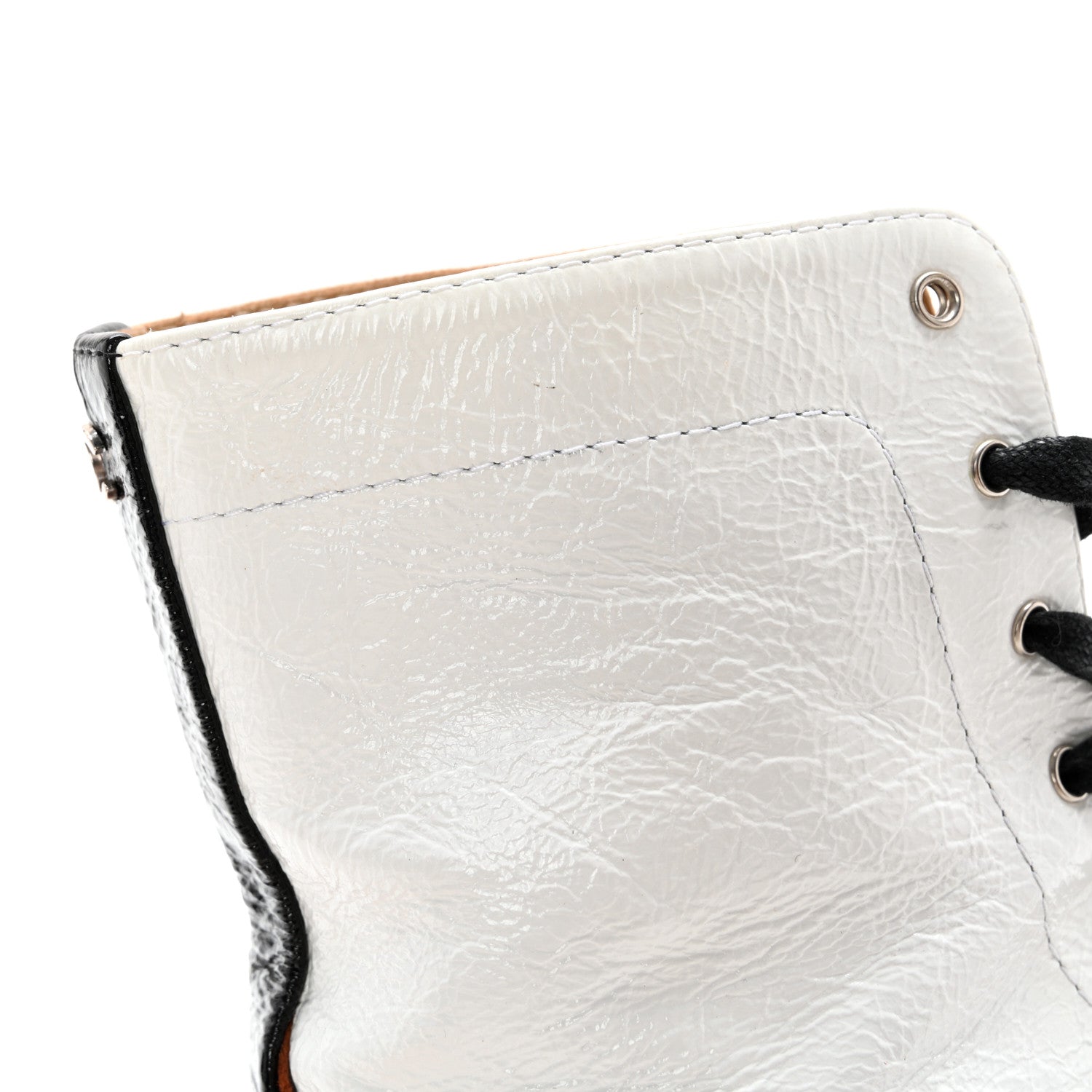 Chanel Patent Suede Lace Up Chain Boots 35.5 White Black 13 of 14