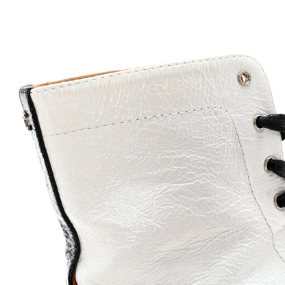 Chanel Patent Suede Lace Up Chain Boots 35.5 White Black 13 of 14