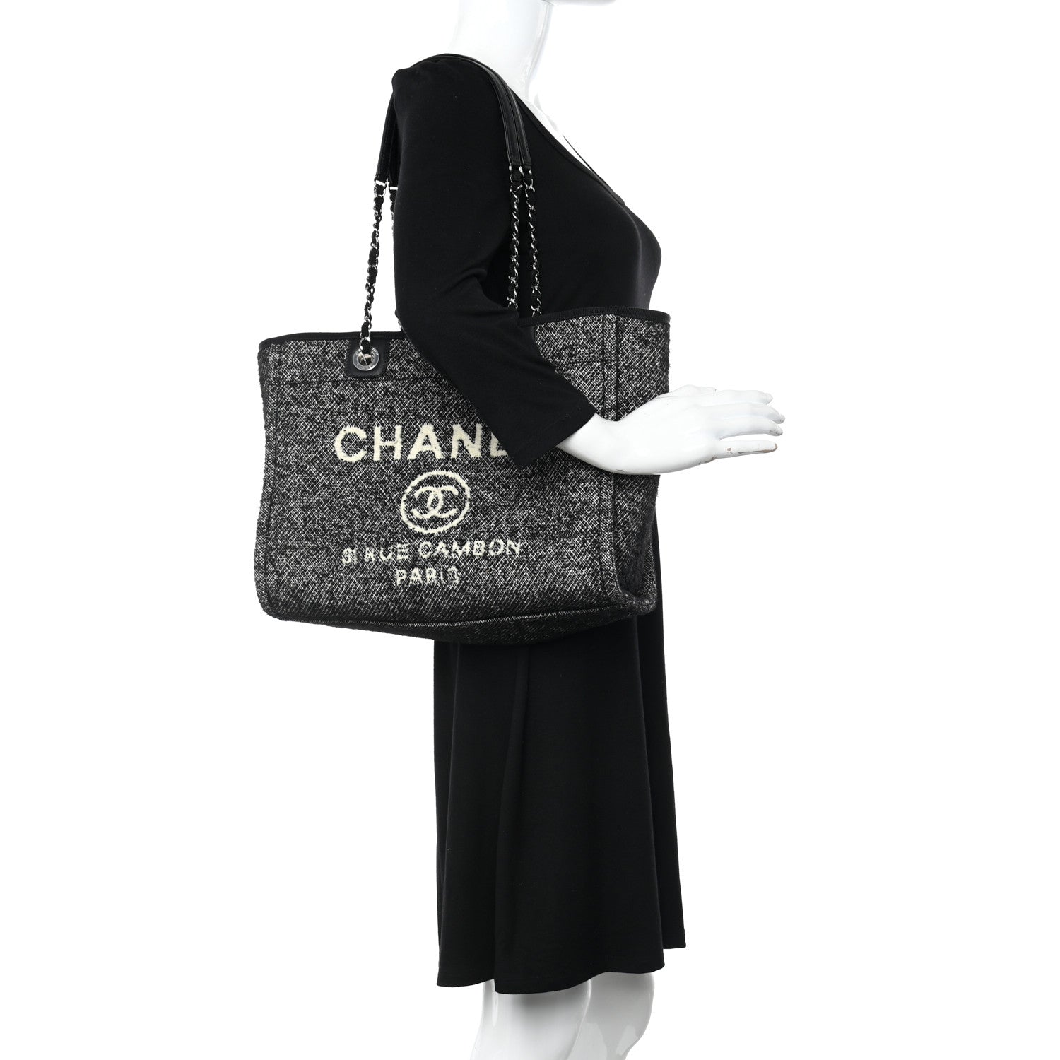 Chanel Mixed Fibers Calfskin Small Deauville Tote Black 2 of 10