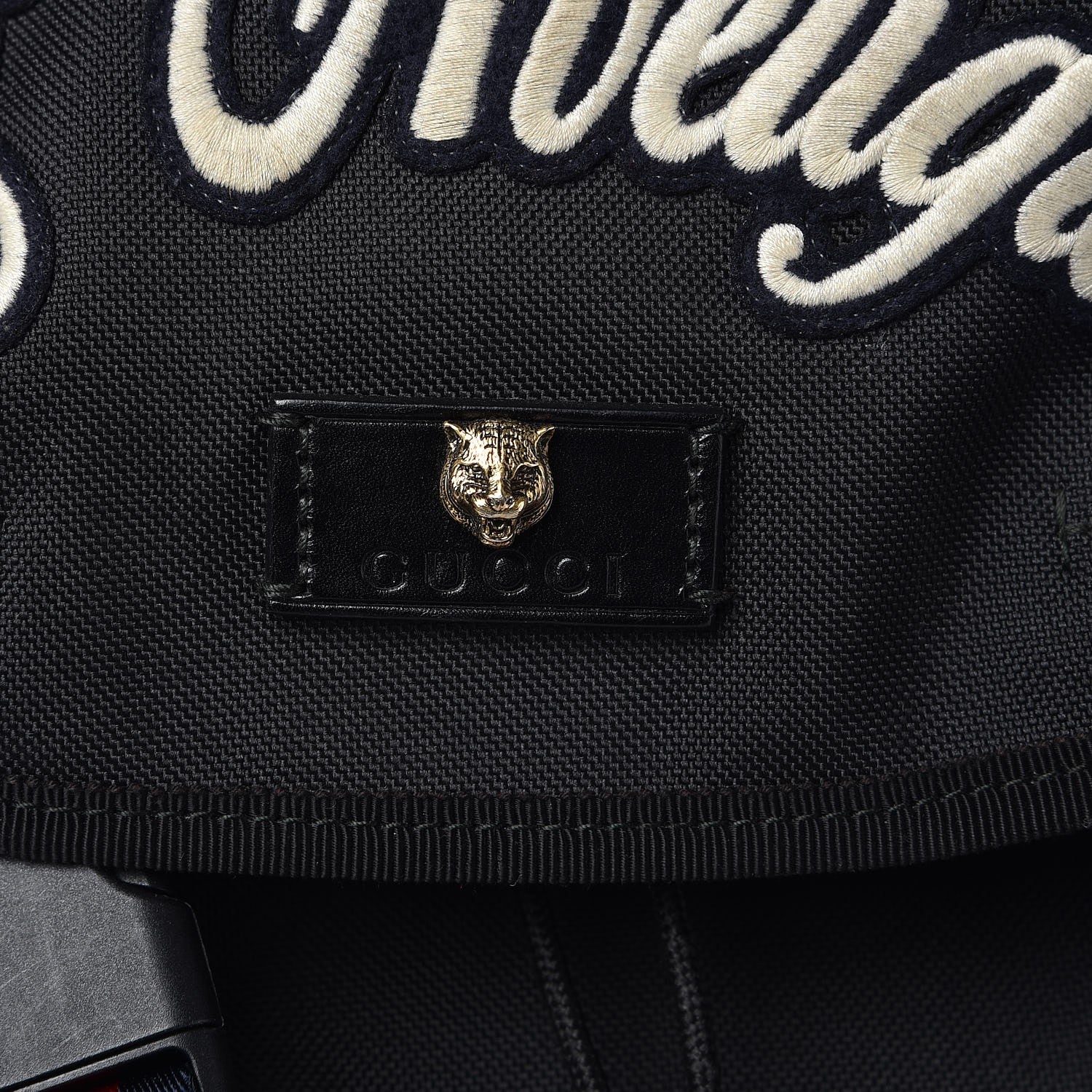 Gucci Techno Canvas Web L'Aveugle Par Amour Embroidered Double Buckle Backpack Black 6 of 8