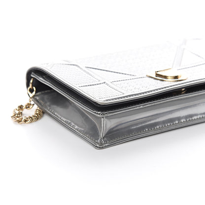Christian Dior Metallic Patent Micro-Cannage Diorama Wallet on Chain Pouch Silver 7 of 8