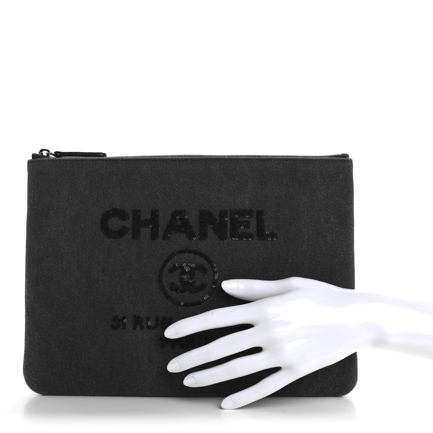 Chanel Canvas Sequins Medium Deauville Cosmetic Pouch Grey 2 of 9