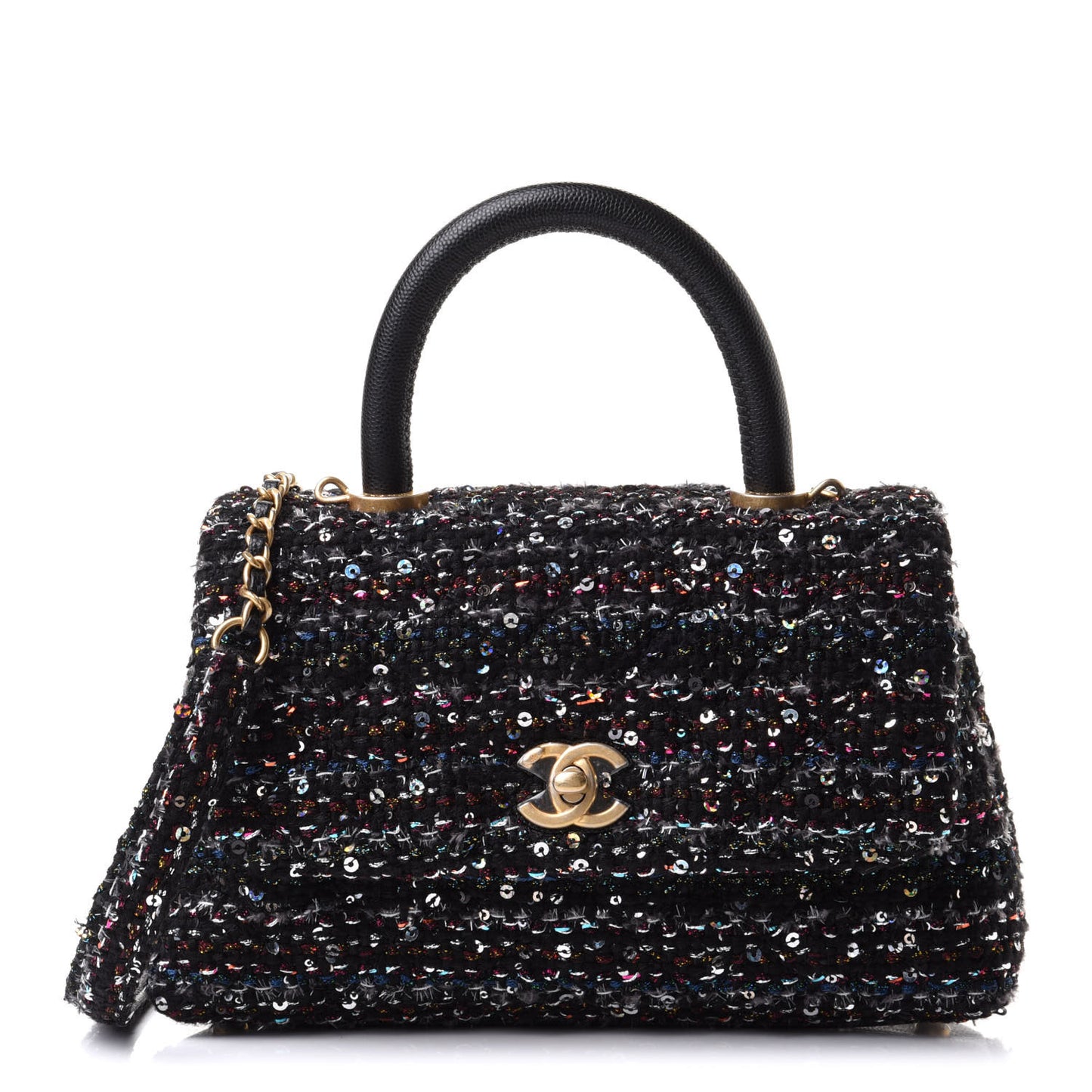 Tweed Sequin Mini Coco Handle Flap Black
