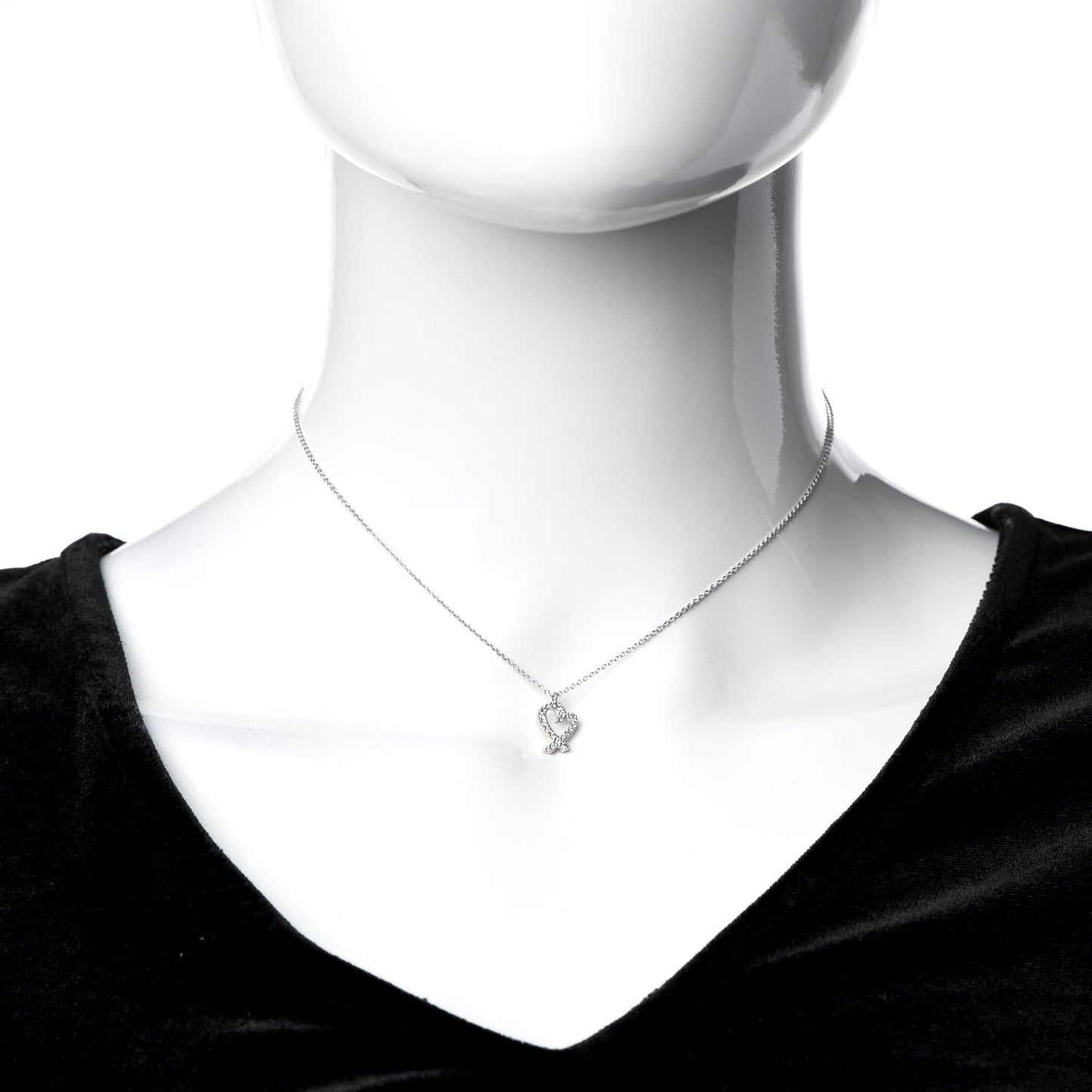 18K White Gold Diamond Mini Paloma Picasso Loving Heart Pendant Necklace