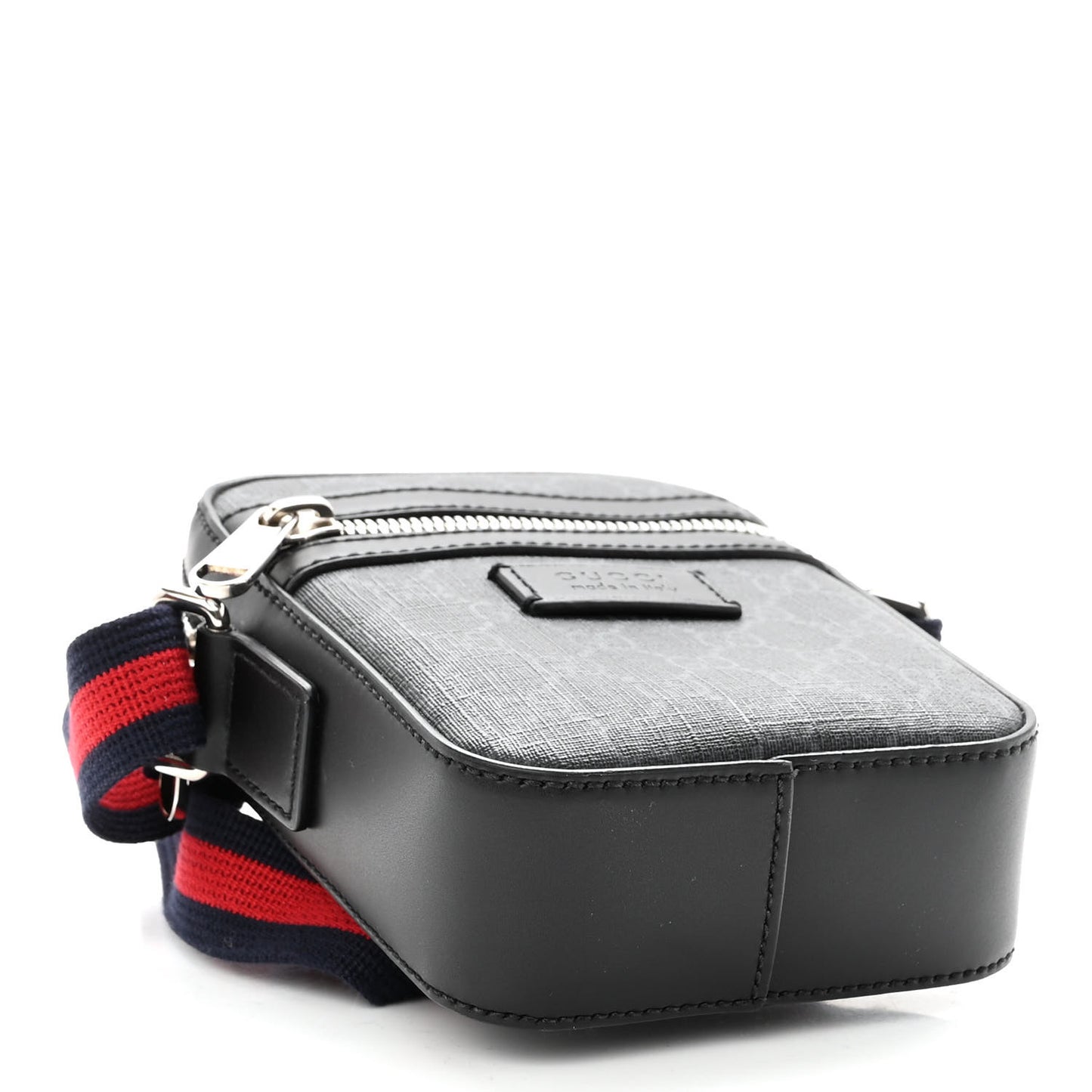GG Supreme Monogram Appia Calfskin Web Small Camera Messenger Bag Black Grey