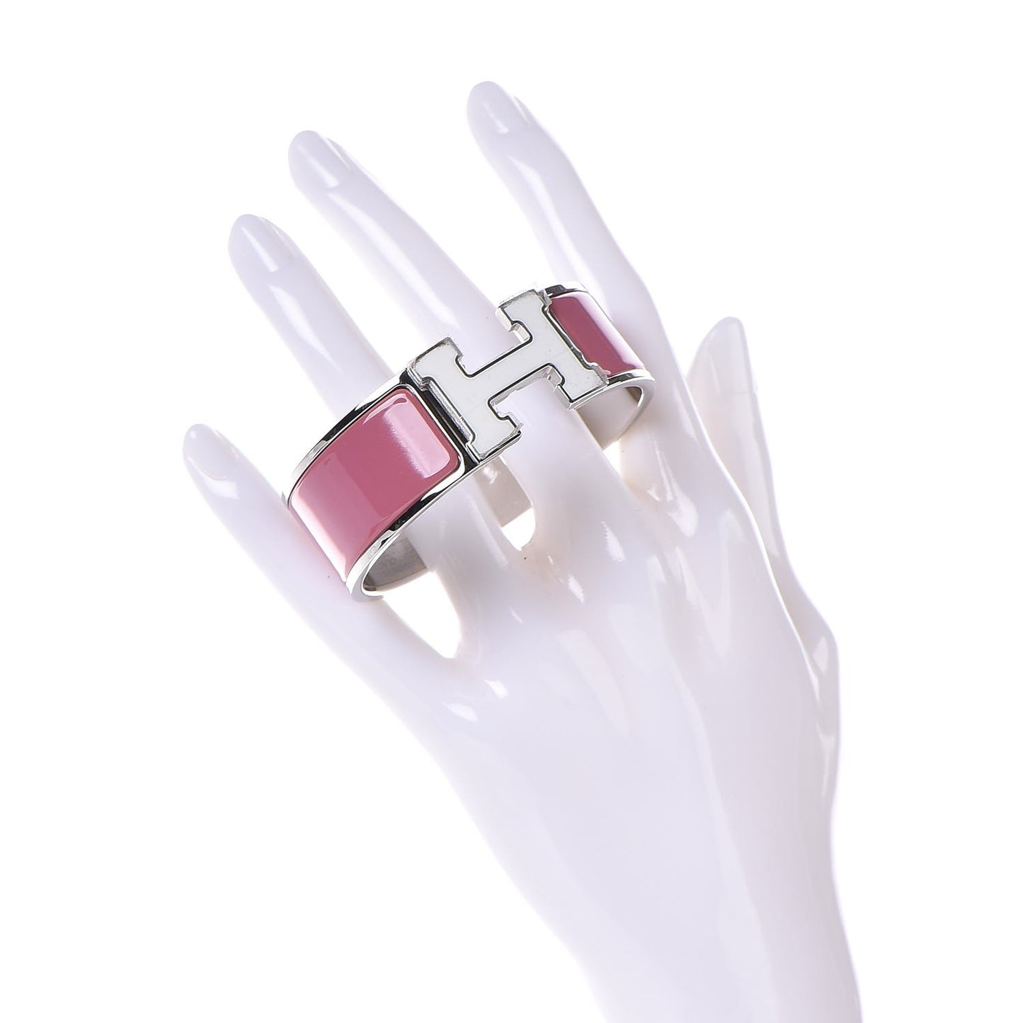 Enamel Wide Clic Clac H Bracelet PM Blanc Rose Velours
