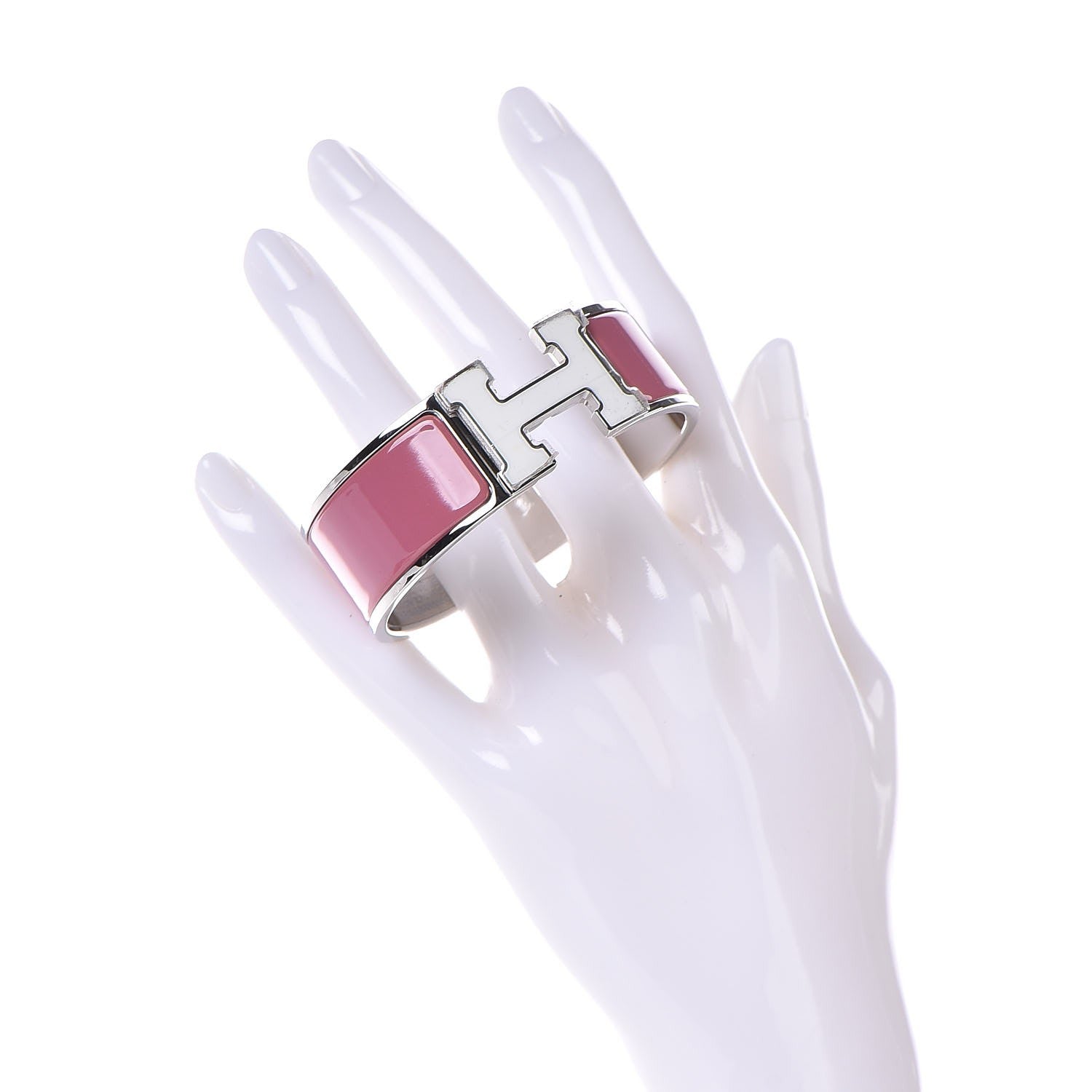 Hermes Enamel Wide Clic Clac H Bracelet PM Blanc Rose Velours 2 of 4