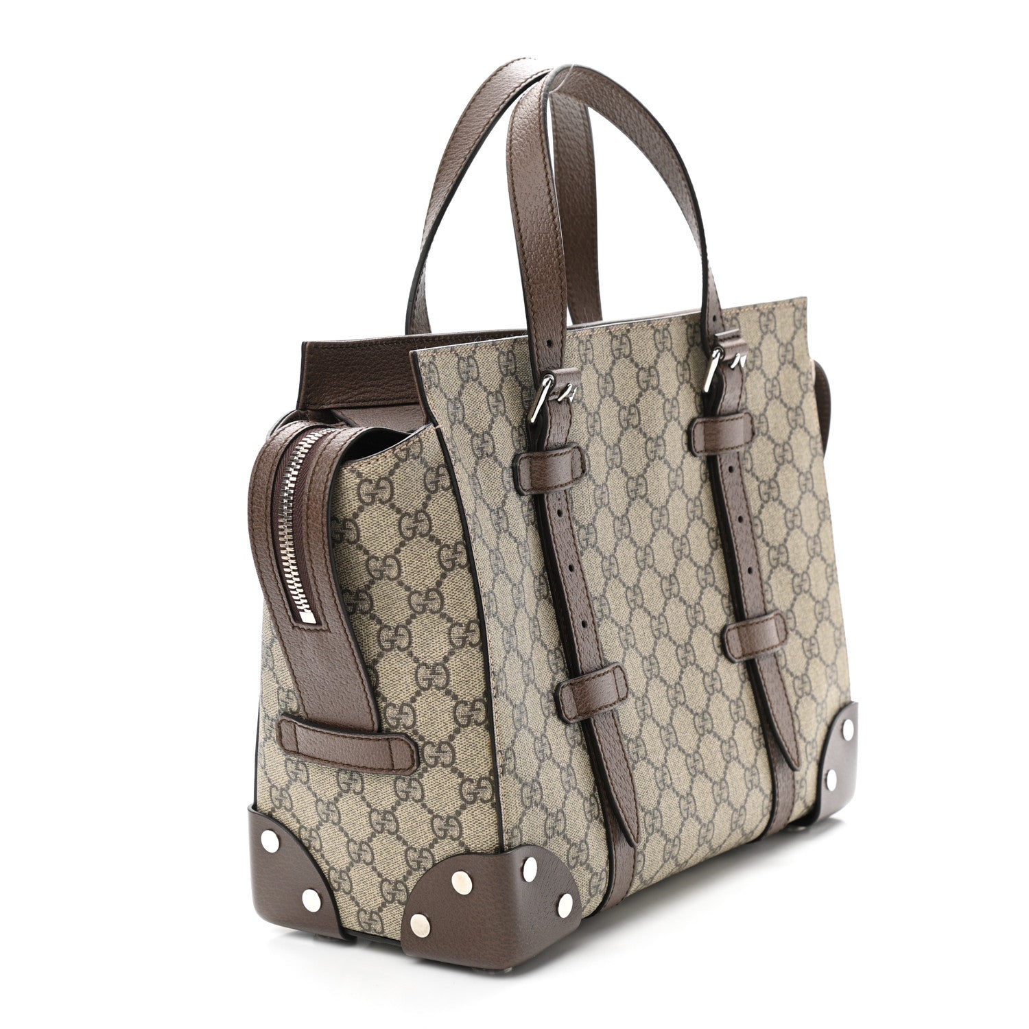 Gucci GG Supreme Monogram Textured Dollar Calfskin Small Detail Tote Beige Ebony New Acero 2 of 10