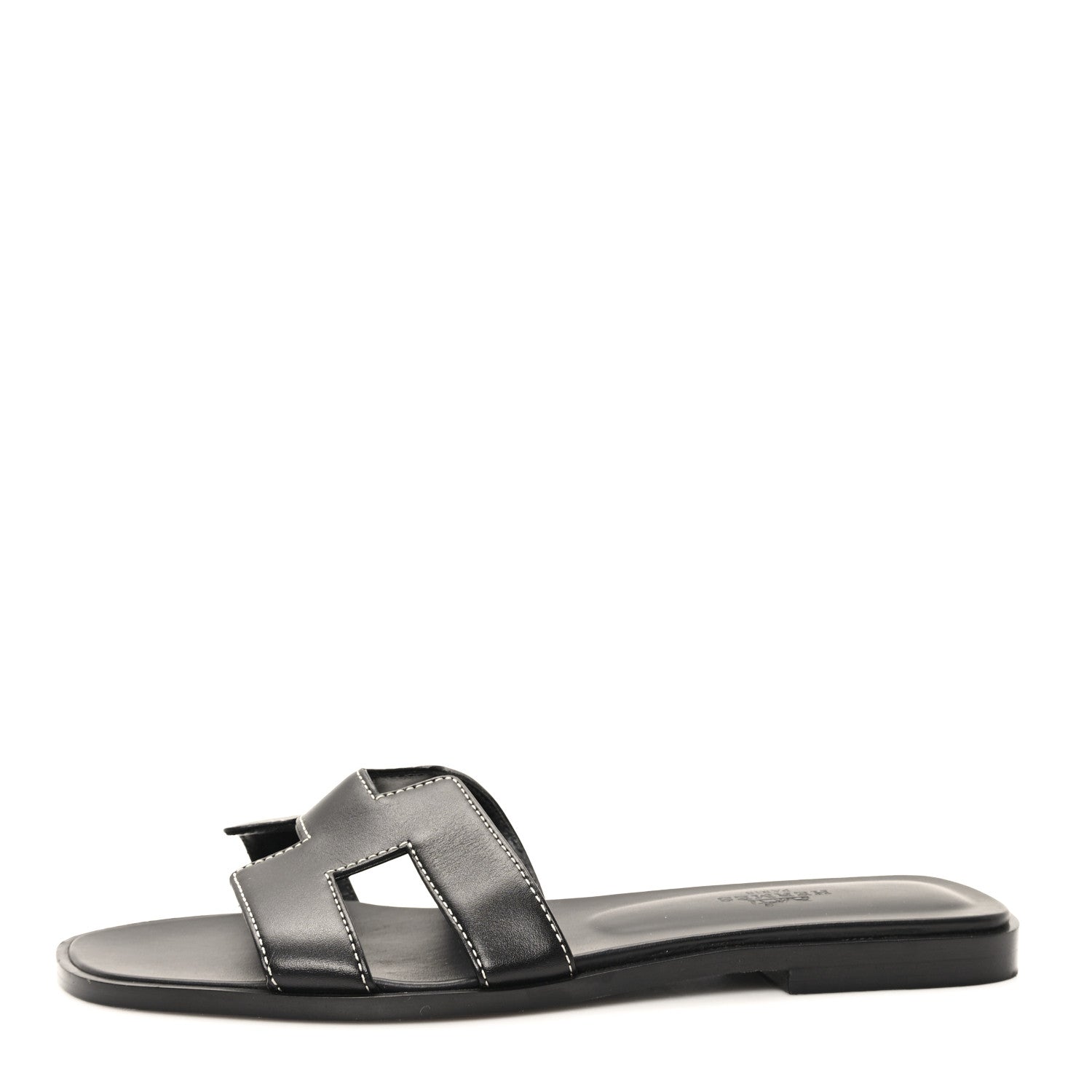 Hermes Box Calfskin Oran Sandals 36.5 Black 1 of 10