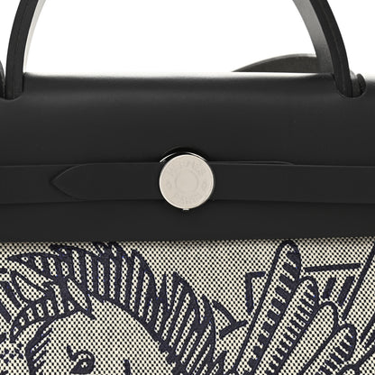 Hermes Vache Hunter Toile H Pegase Pop Herbag Zip Retourne 31 PM Bleu Indigo Ecru Black 9 of 12