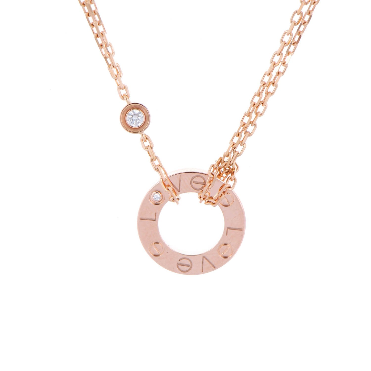 Cartier 18K Pink Gold 2 Diamond LOVE Necklace 3 of 9