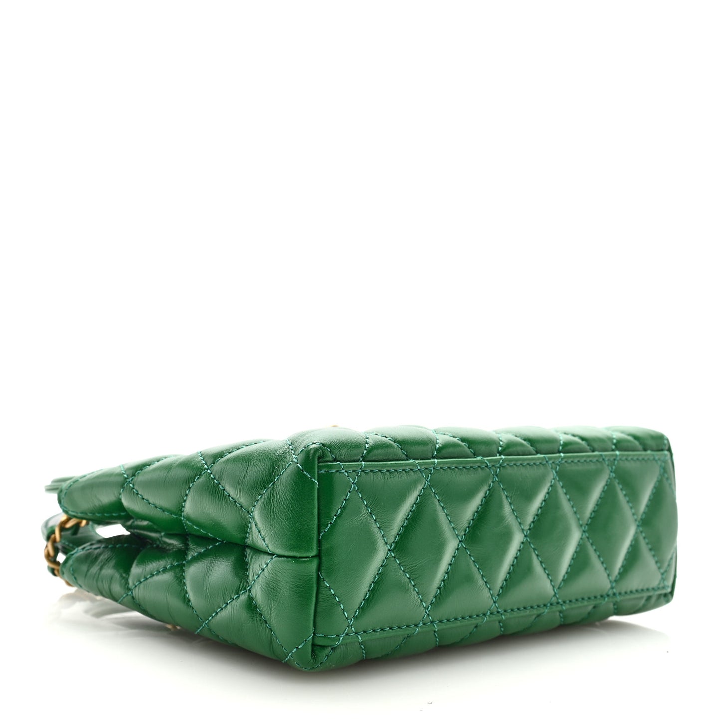 Shiny Aged Calfskin Quilted Nano Kelly Shopper Green
