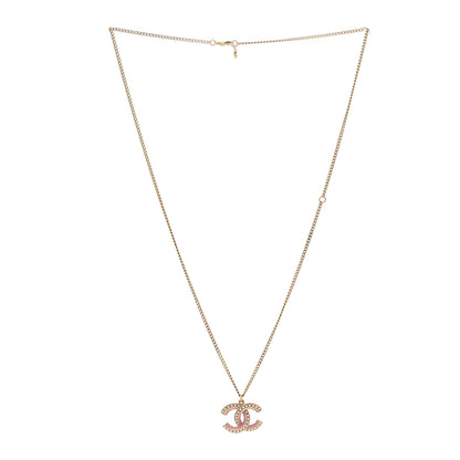 Chanel Metal Enamel Pearl CC Chain Necklace Pendant Gold Pink 3 of 5