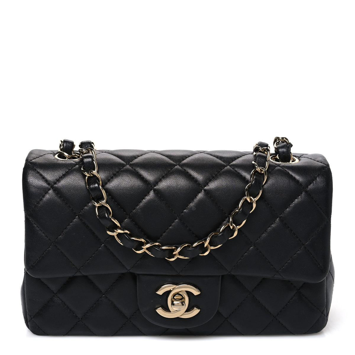 Lambskin Quilted Mini Rectangular Flap Black
