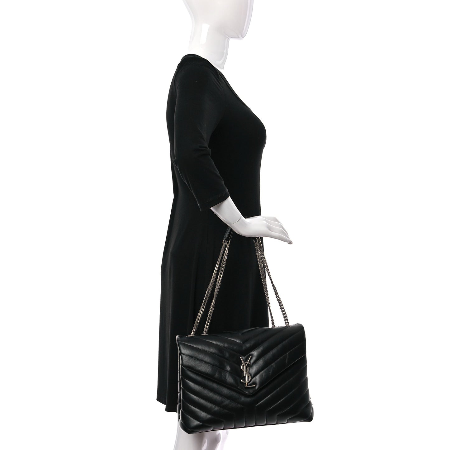 Calfskin Y Quilted Monogram Medium Loulou Chain Satchel Black