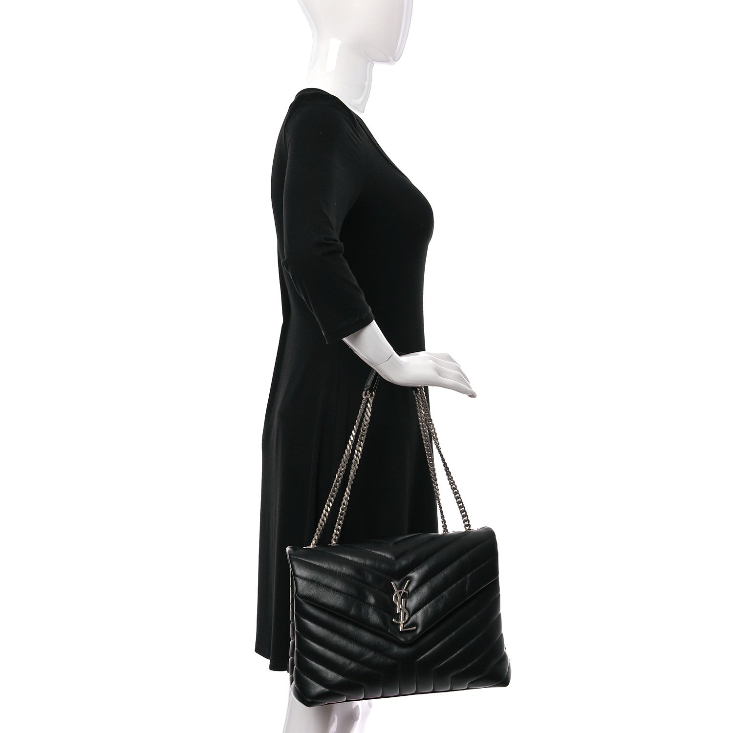 Saint Laurent Calfskin Y Quilted Monogram Medium Loulou Chain Satchel Black 2 of 10