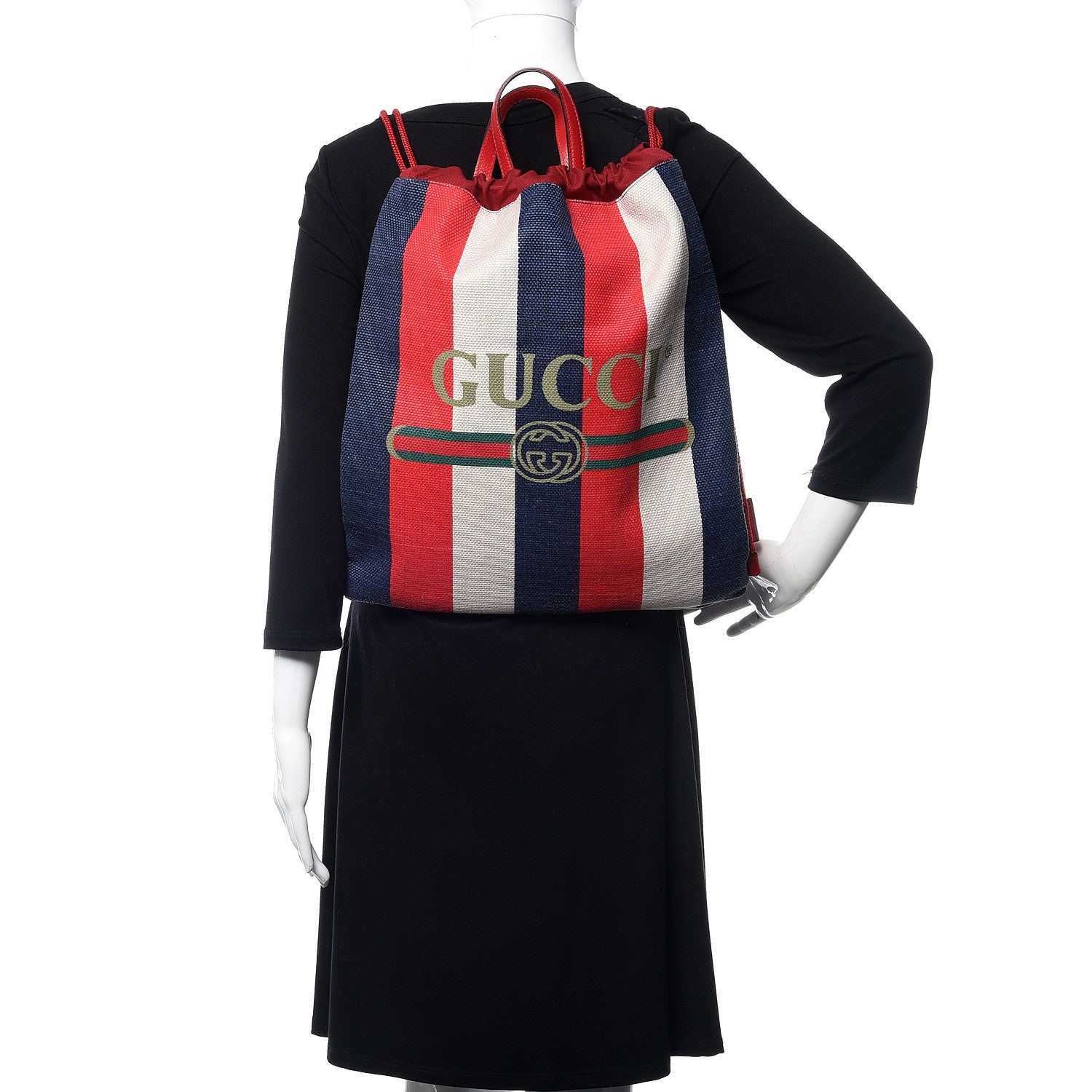 Gucci Canvas Logo Sylvie Stripe Drawstring Backpack Red 2 of 10
