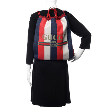 Gucci Canvas Logo Sylvie Stripe Drawstring Backpack Red 2 of 10
