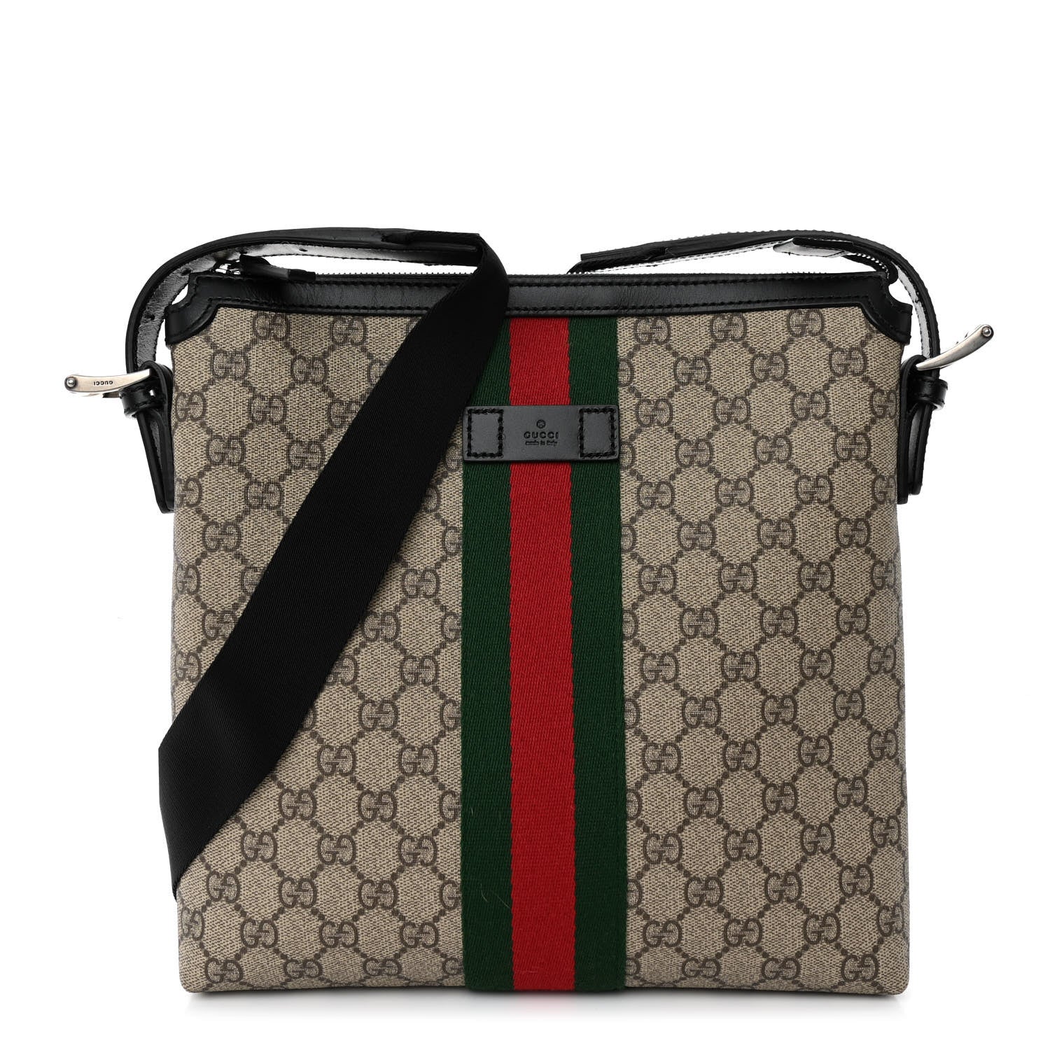 Gucci GG Supreme Monogram Web Messenger Bag Black 1 of 10