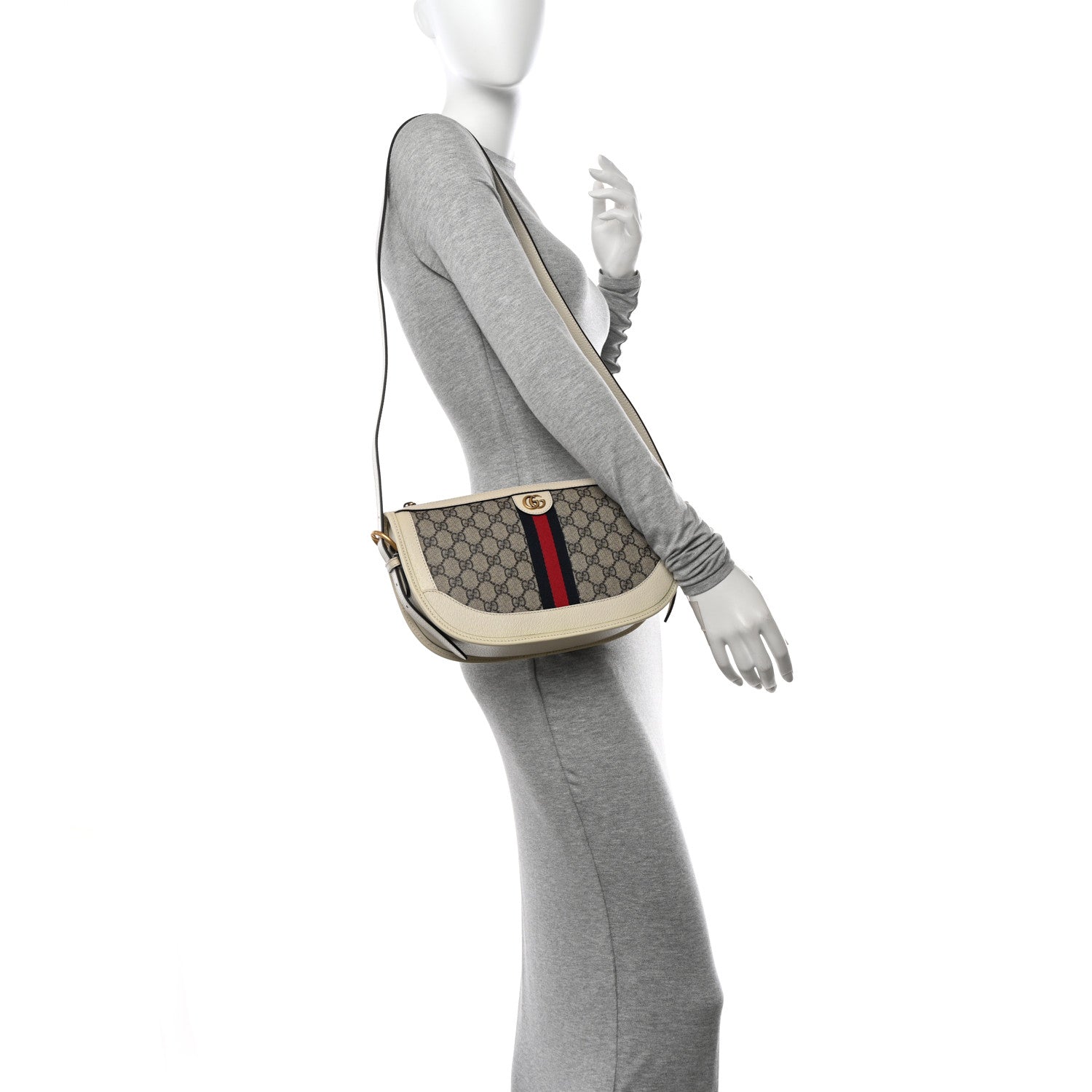 Gucci GG Supreme Monogram Web Large Ophidia Shoulder Bag Beige Ebony Mystic White 2 of 15
