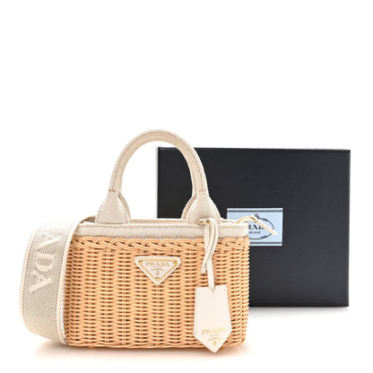 Prada Wicker Canvas Mini Tote Tan White 11 of 11