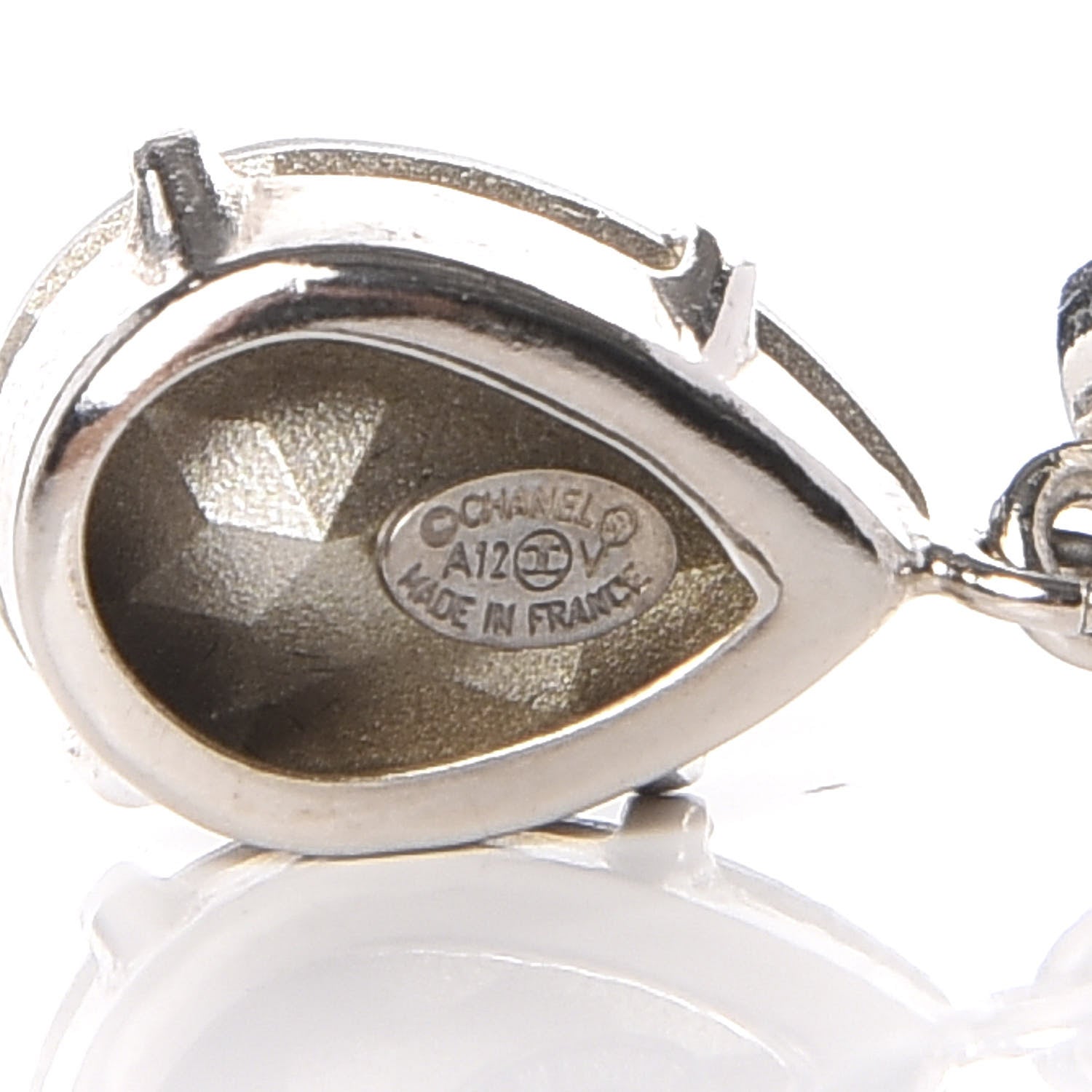 Chanel Crystal CC Tear Drop Earrings Silver 4 of 5