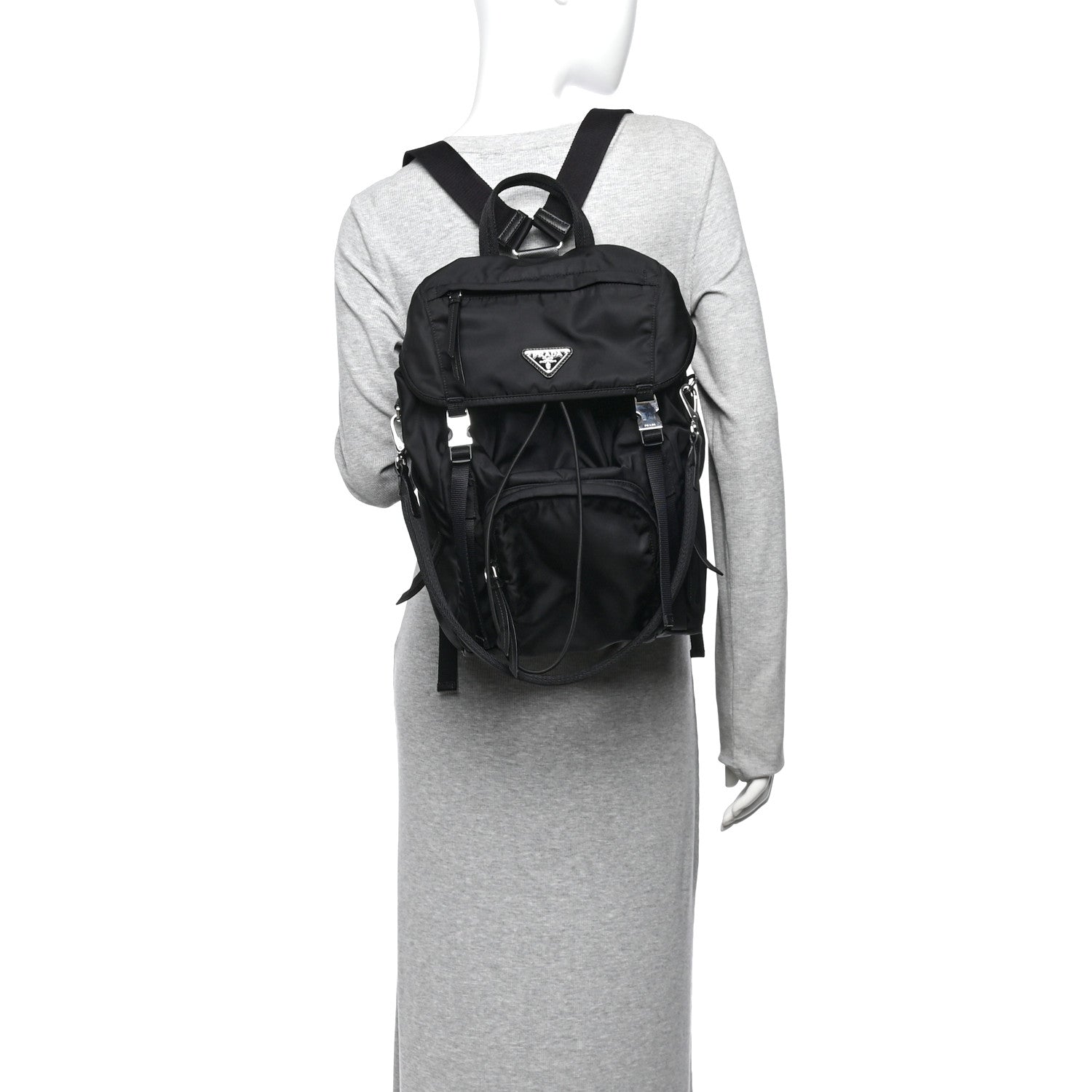 Prada Re-Nylon Saffiano Logo Double Buckle Backpack Black 2 of 9