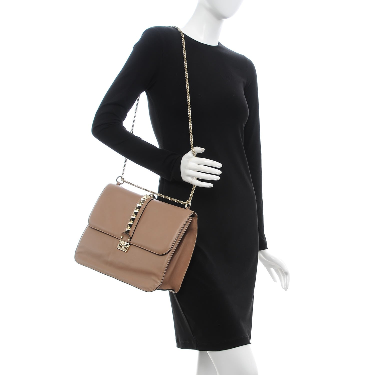 Valentino Garavani Vitello Large Glam Lock Rockstud Flap Poudre 2 of 13