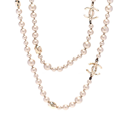 Chanel Pearl CC Long Necklace Gold Pearly Beige 4 of 5