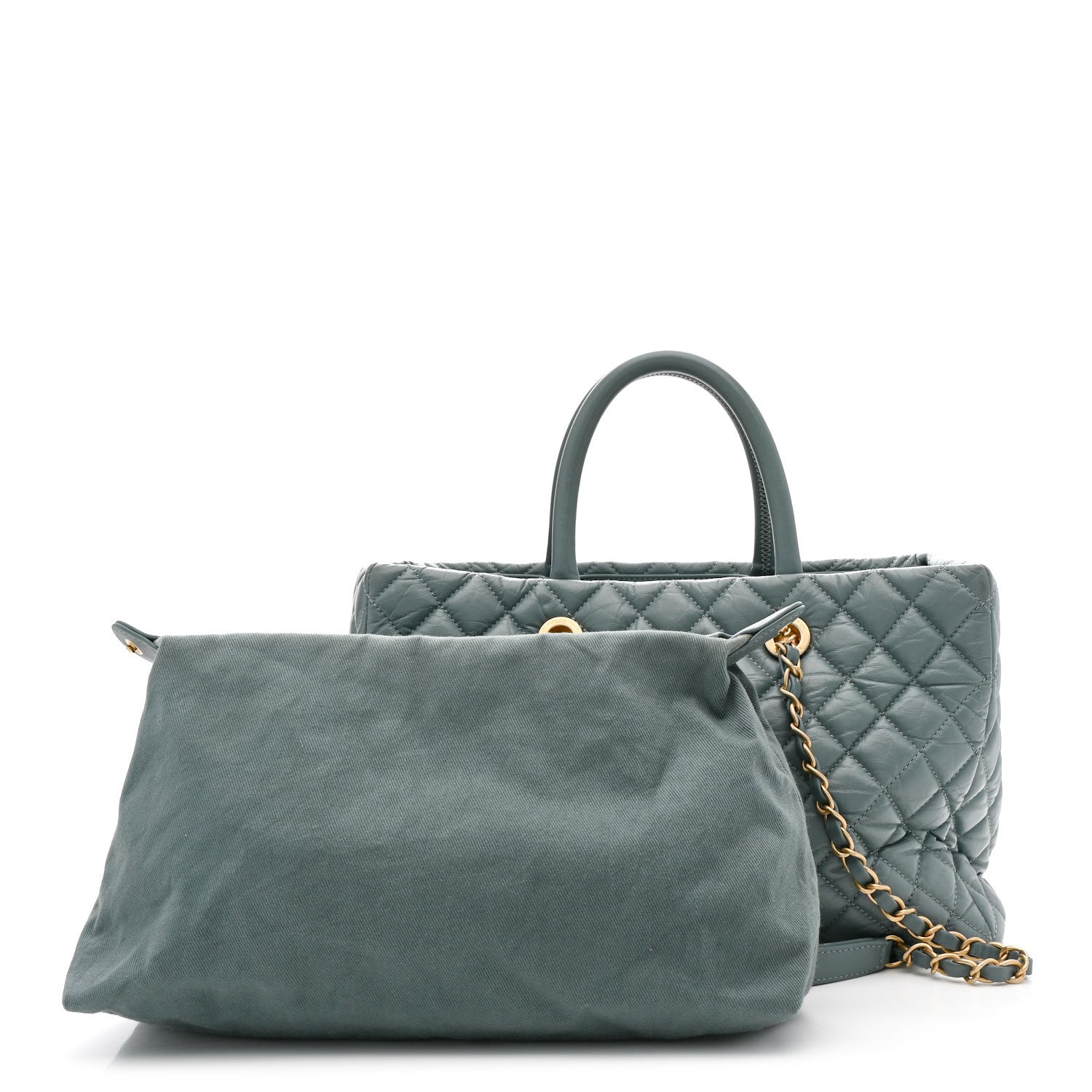 Chanel Aged Calfskin Quilted Large Coco Handle ShoppingTote Blue 3 of 16