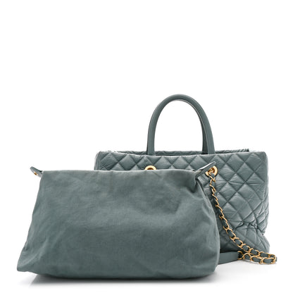 Chanel Aged Calfskin Quilted Large Coco Handle ShoppingTote Blue 3 of 16