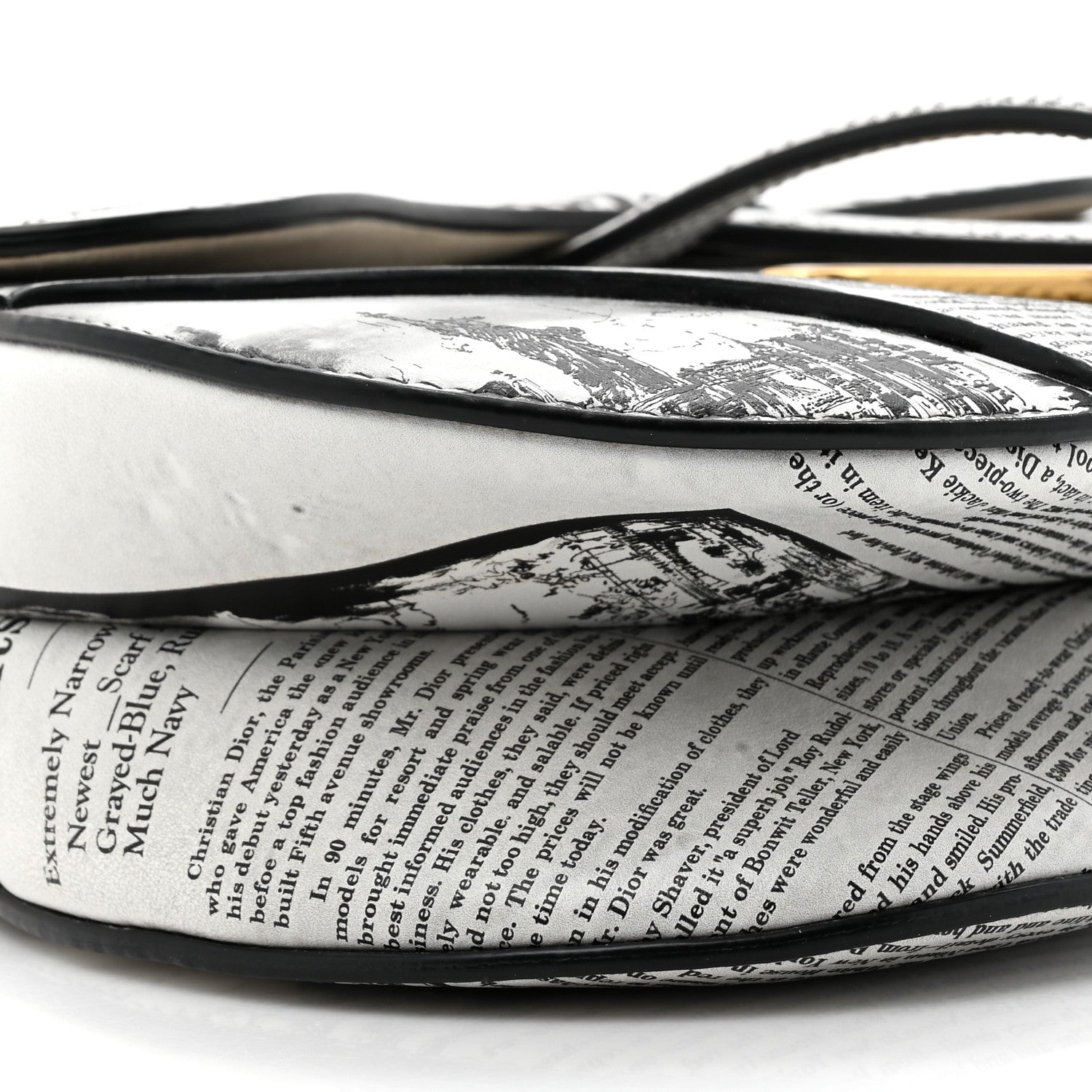 Christian Dior Calfskin Newspaper Printed Saddle Bag With Strap Black White 10 of 11