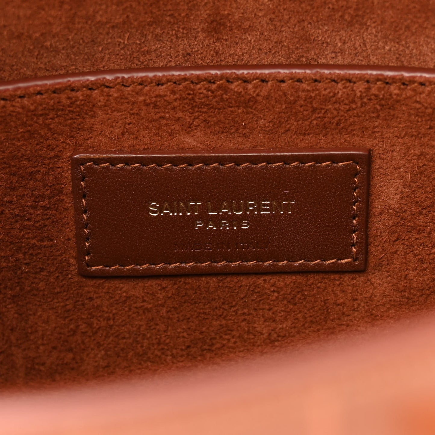Shiny Calfskin Crocodile Embossed Small Manhattan Baguette Dark Caramel