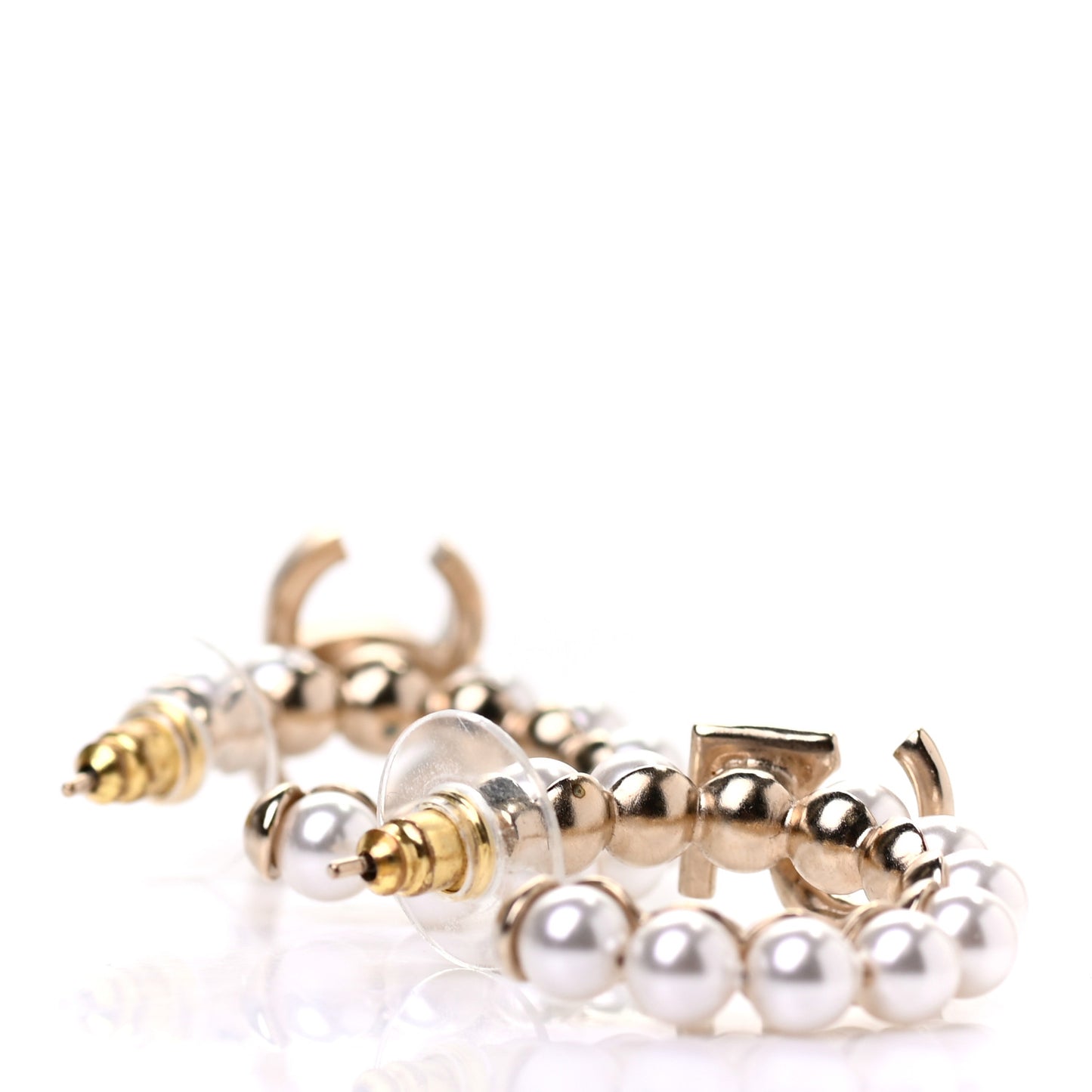 Crystal Pearl CC No 5 Hoop Drop Earring Gold