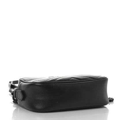 Gucci Calfskin Matelasse Monochrome Mini GG Marmont Chain Shoulder Bag Black 4 of 10