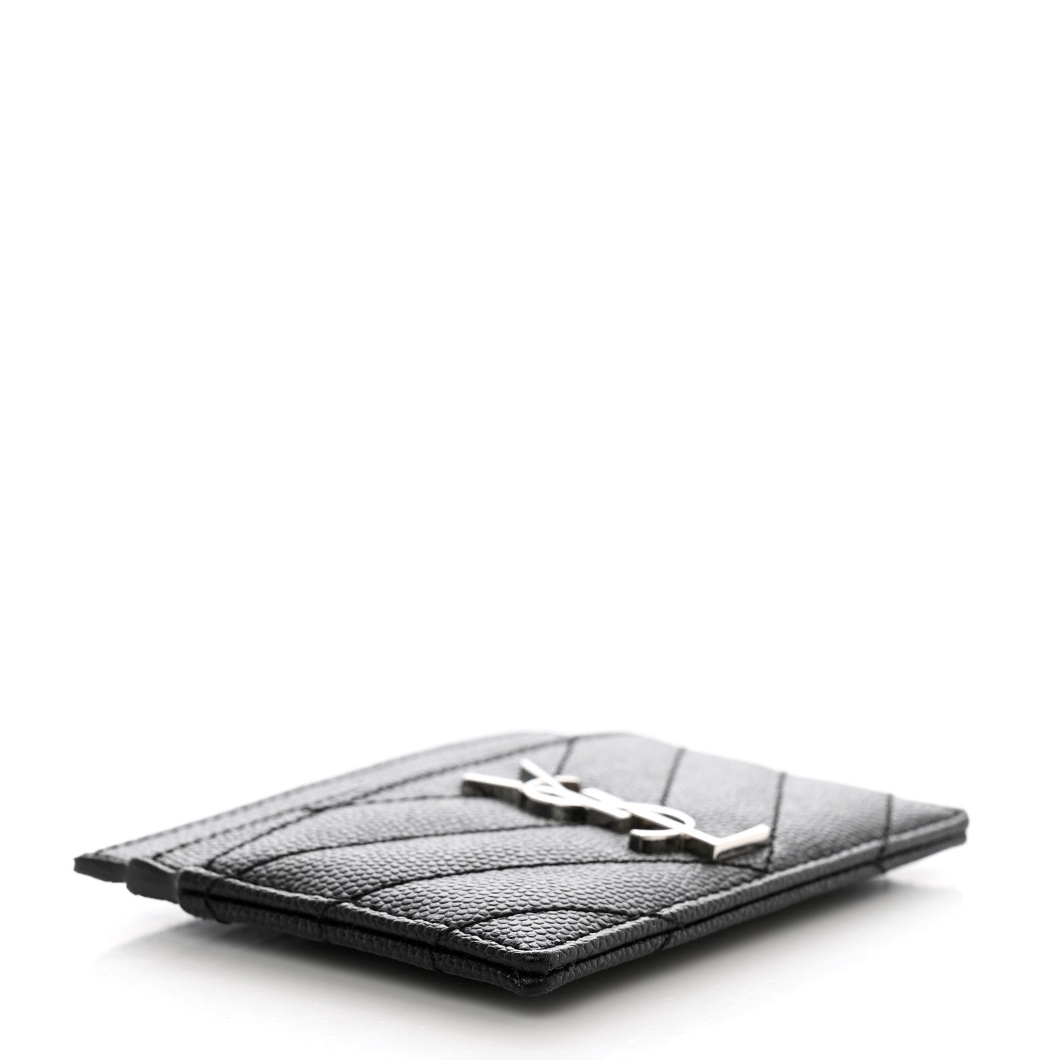 Saint Laurent Grain De Poudre Matelasse Chevron Monogram Credit Card Case Black 4 of 8
