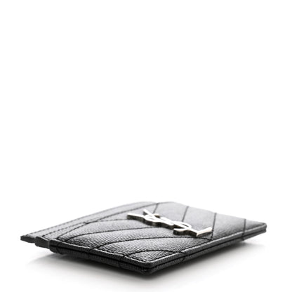 Saint Laurent Grain De Poudre Matelasse Chevron Monogram Credit Card Case Black 4 of 8