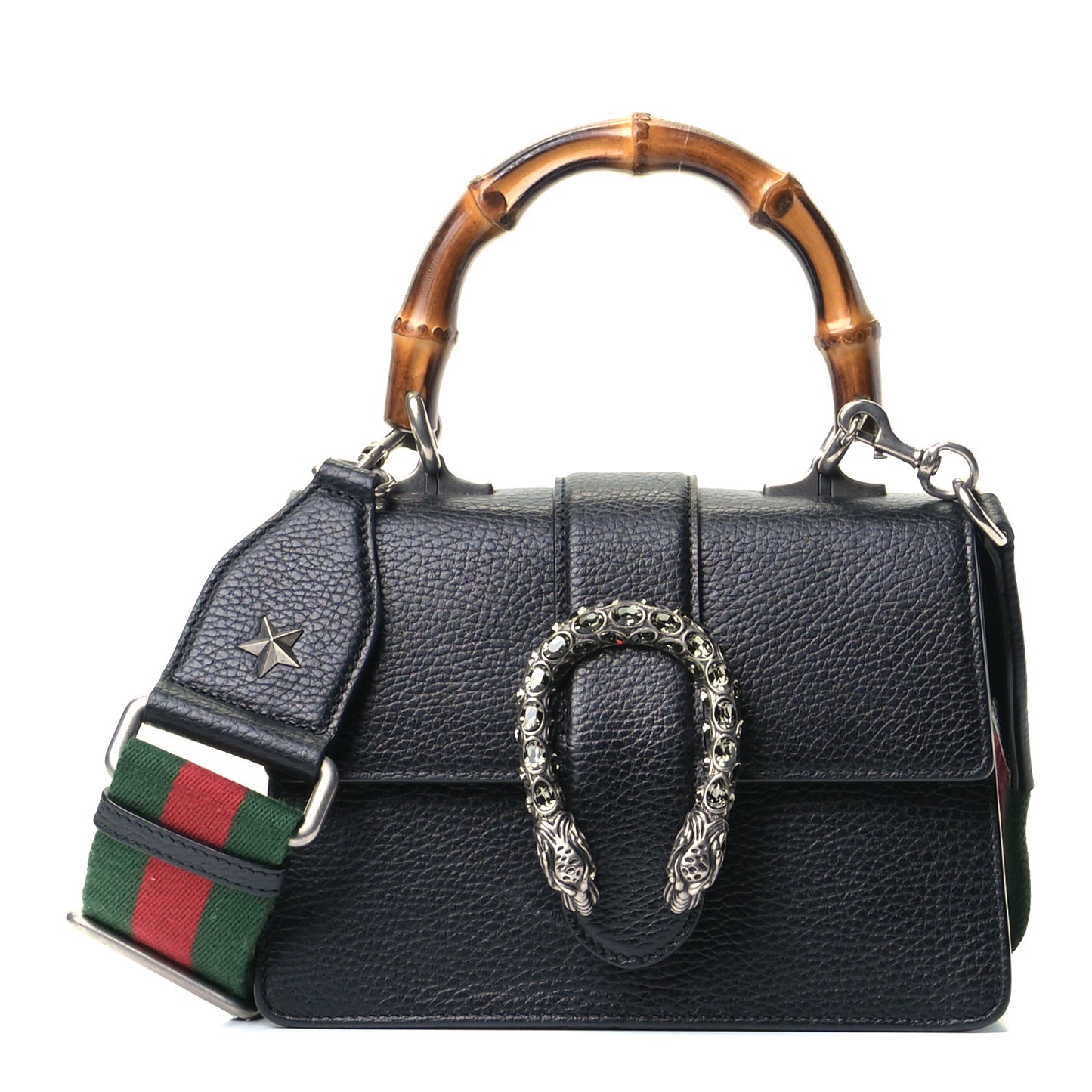Dollar Calfskin Crystal Web Mini Dionysus Bamboo Top Handle Bag Black Black Diamond