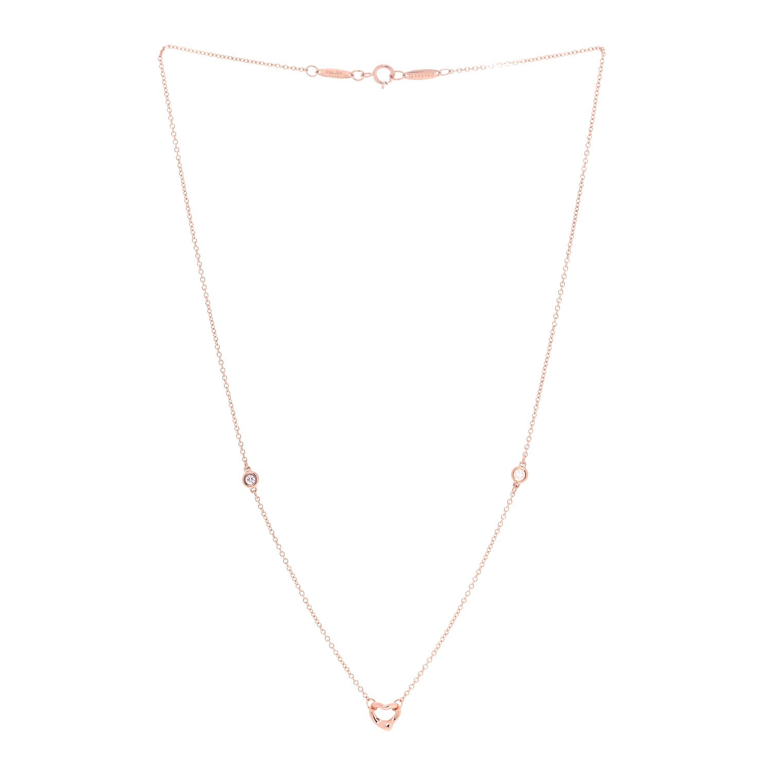 Tiffany 18K Rose Gold 2 Diamond Elsa Peretti Diamonds by the Yard Open Heart Pendant Necklace 2 of 8