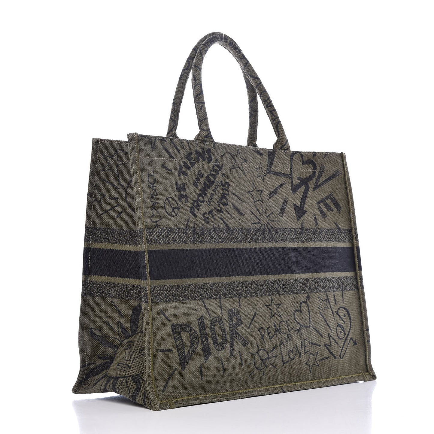 Canvas Embroidered Graffiti Book Tote Vert