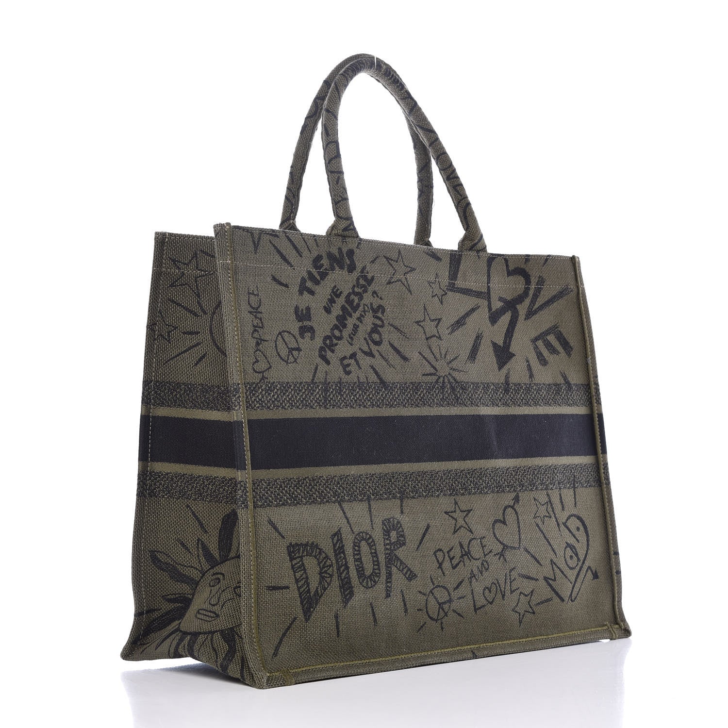 Christian Dior Canvas Embroidered Graffiti Book Tote Vert 3 of 11