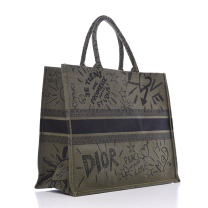 Christian Dior Canvas Embroidered Graffiti Book Tote Vert 3 of 11