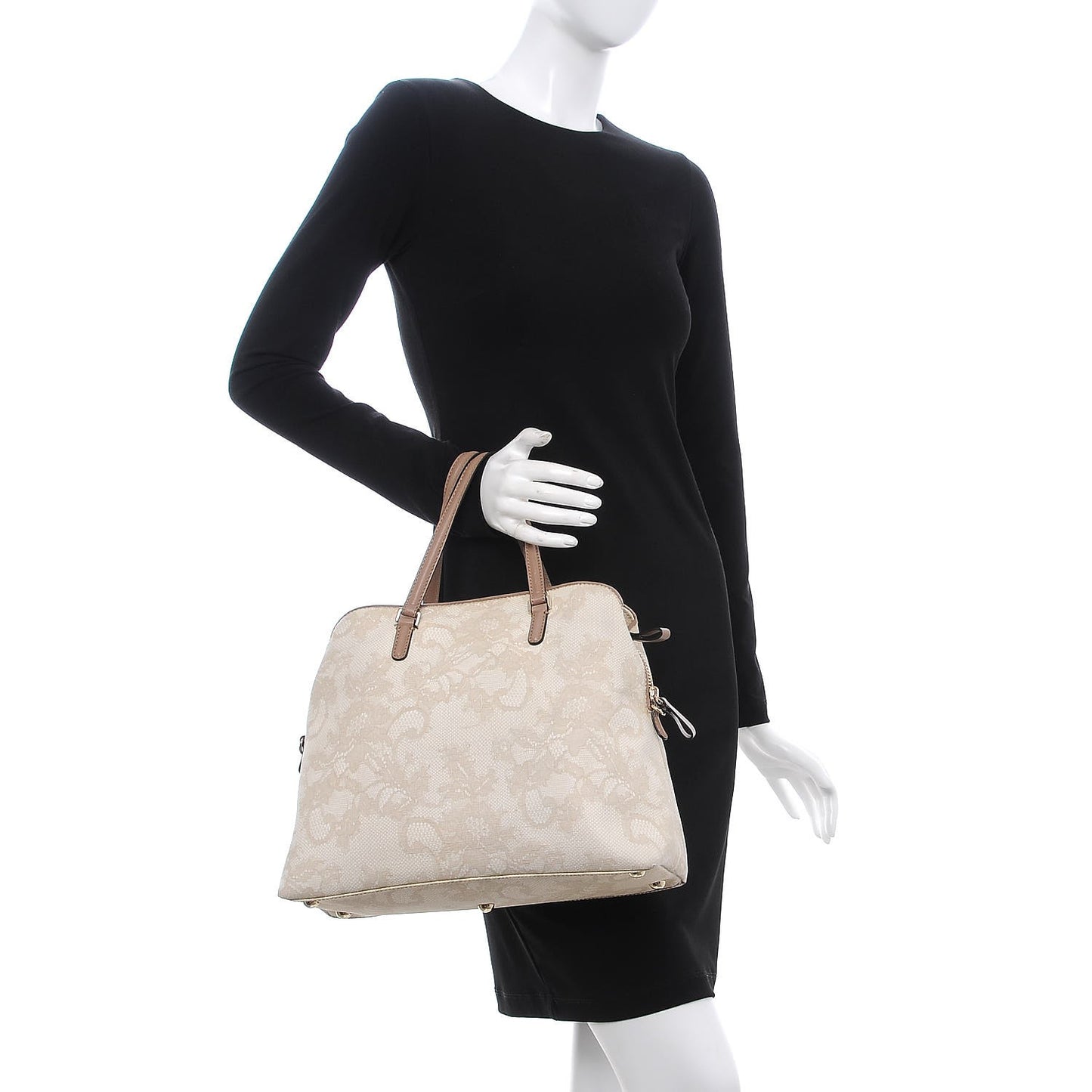 Coated Canvas Lace Print Convertible Satchel Sand