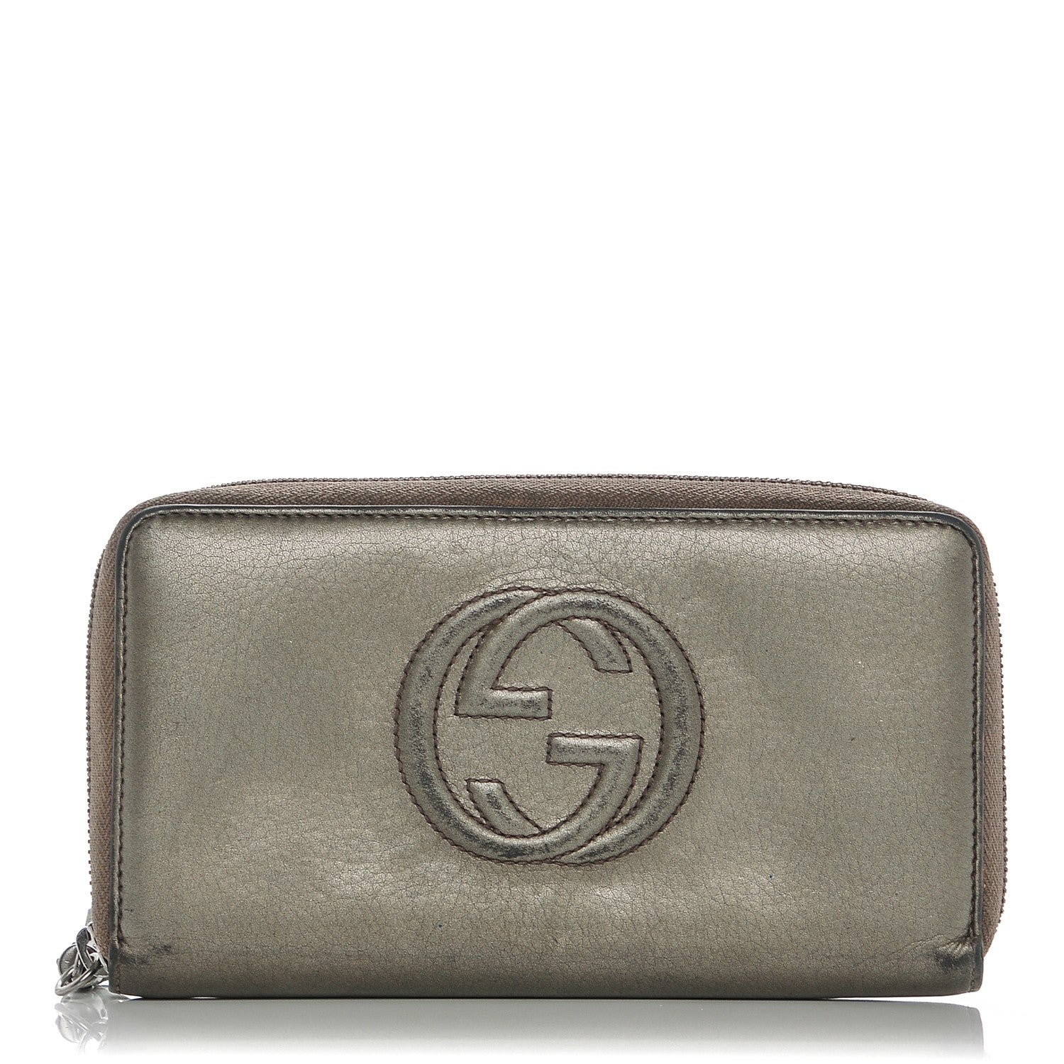 Gucci Metallic Pebbled Calfskin Soho Zip Around Wallet Sasso 1 of 12